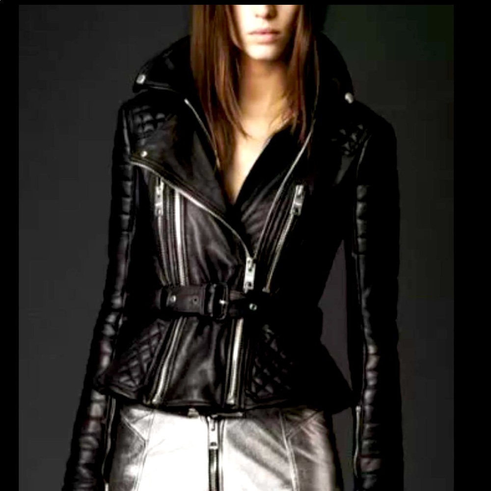 Burberry Prorsum Belted Quilted Diamond Leather Moto Biker Jacket